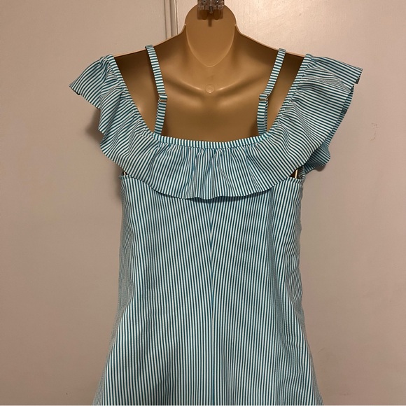 Women's Lands' End Tummy Control Seersucker Ruffle Off-the-Shoulder Size 12 - Picture 15 of 16